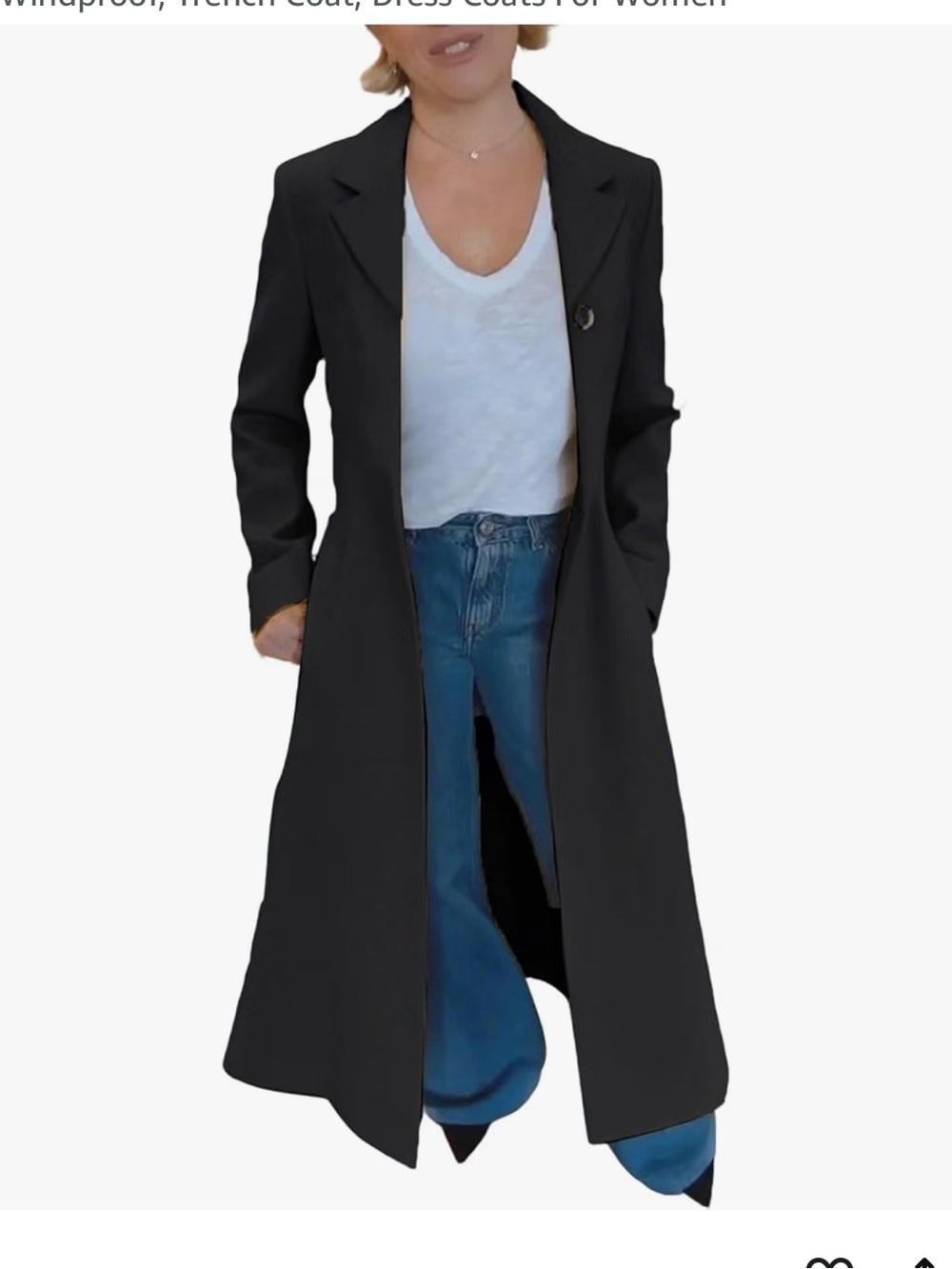 Utcoco Long Black Single-Button Trench Coat large